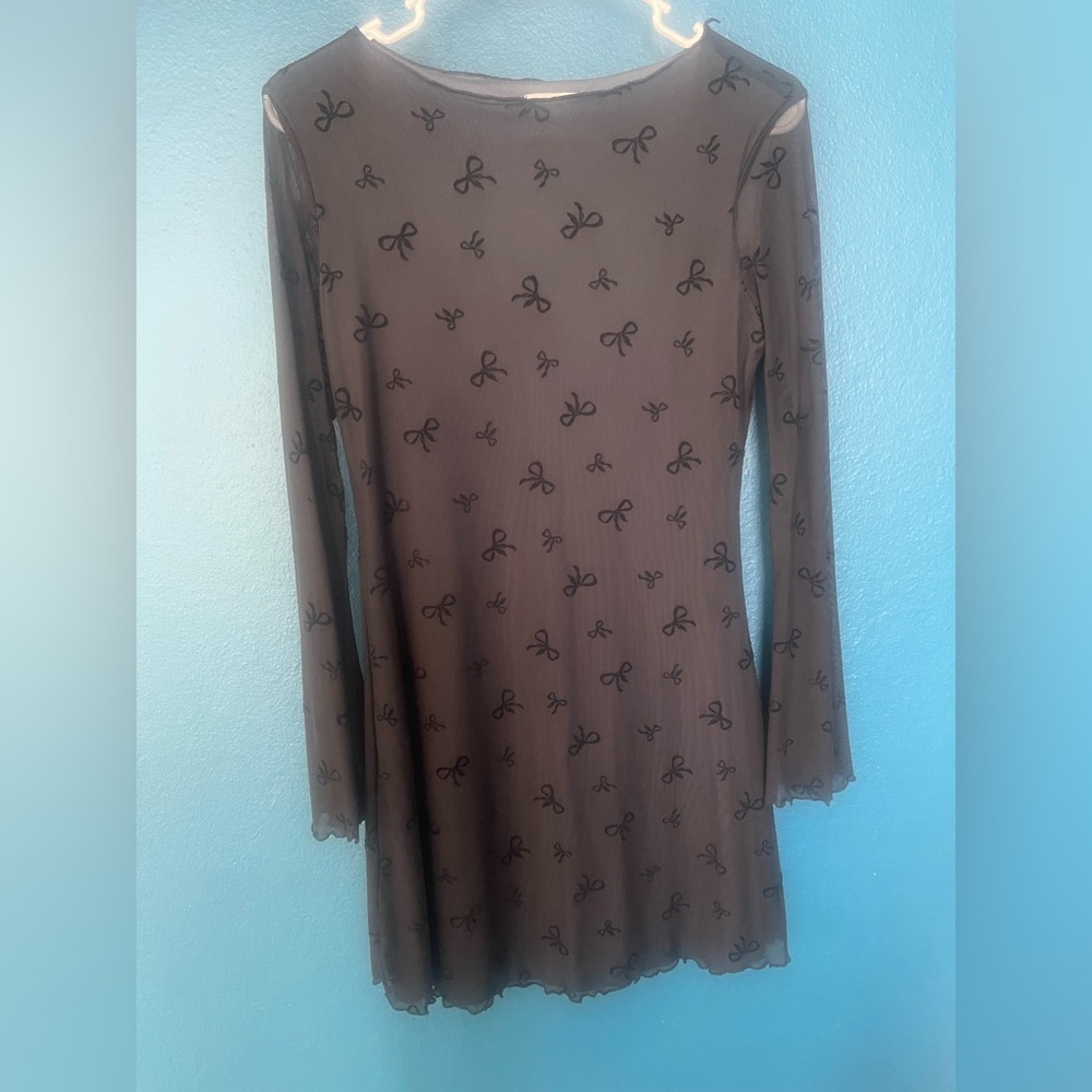 Black Long Sleeve Dress with Black Bow Pattern
